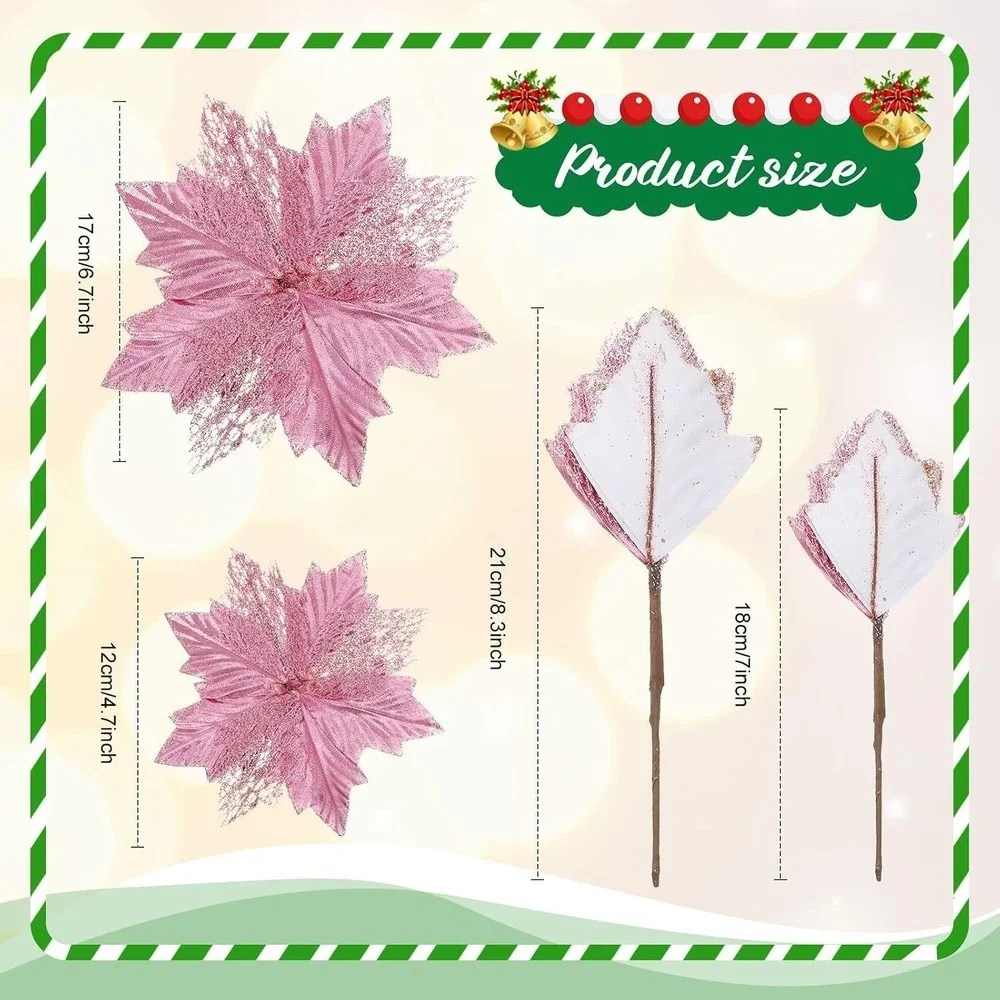 38 Pc Pink Christmas Decorations Set Sequin Tree Skirt Star Topper Flowers CC19